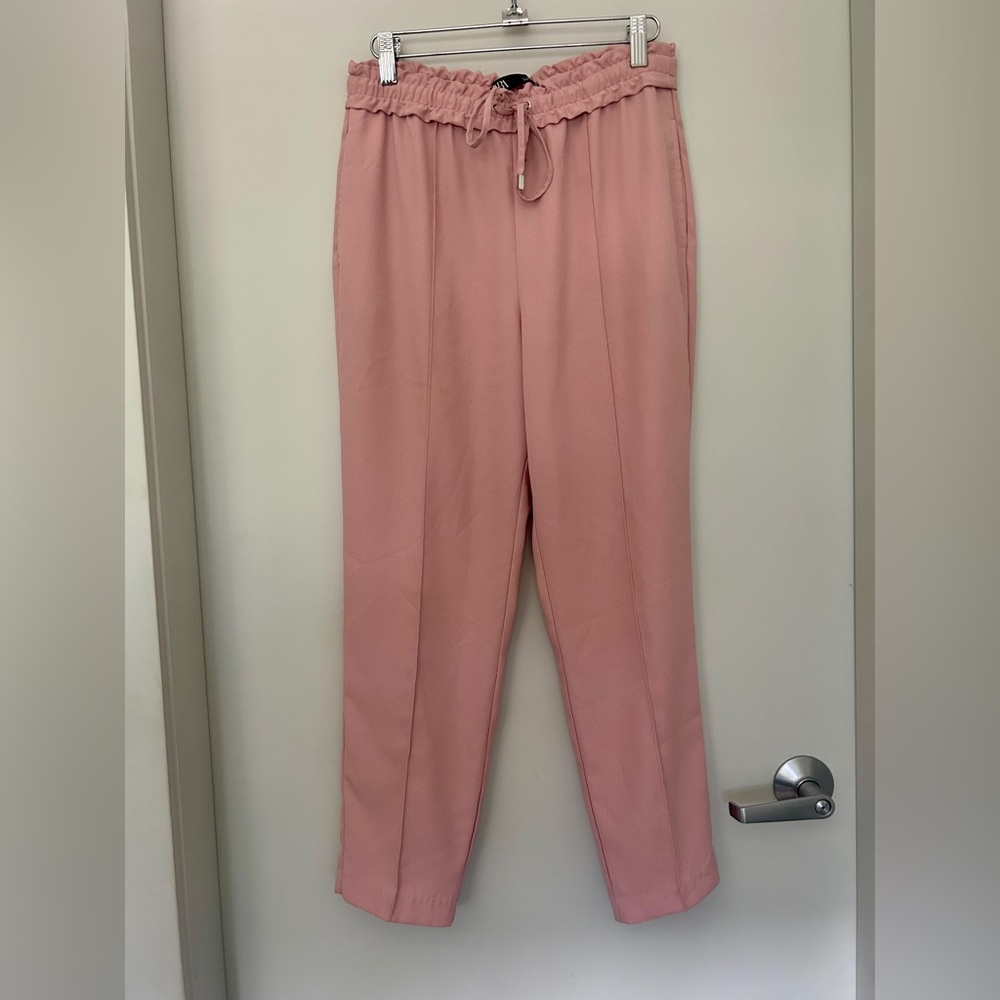 Zara • High-Waisted Paperbag Pants • Pastel Pink • Size Small